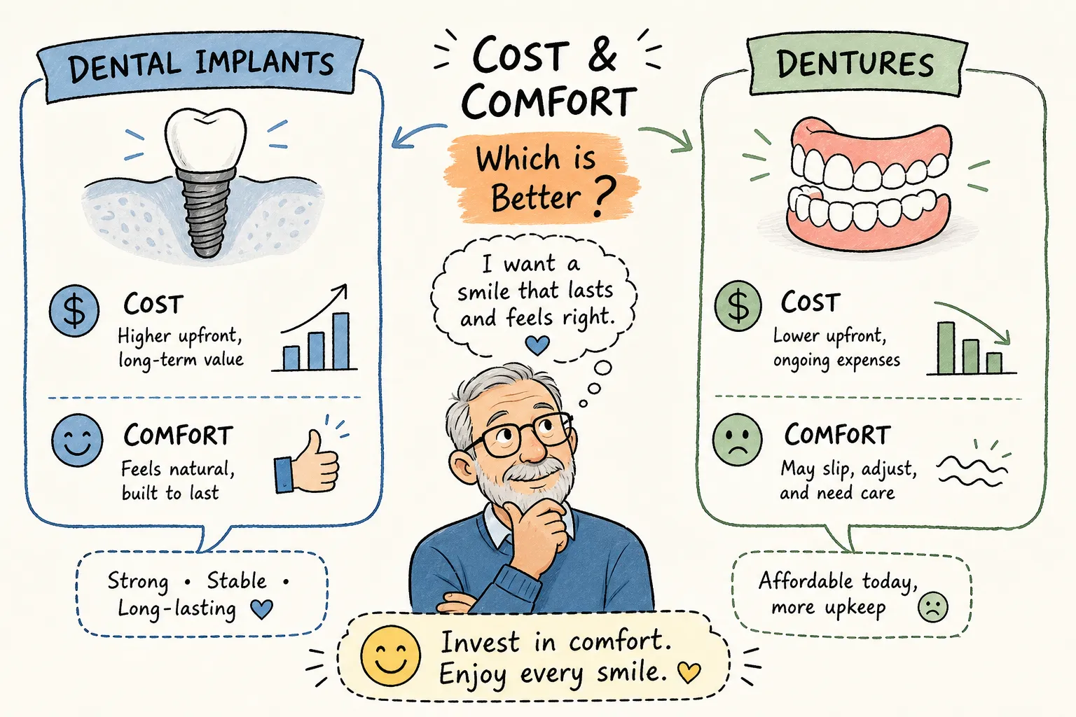 Dental Implants vs Dentures: What Wins on Cost and Comfort?